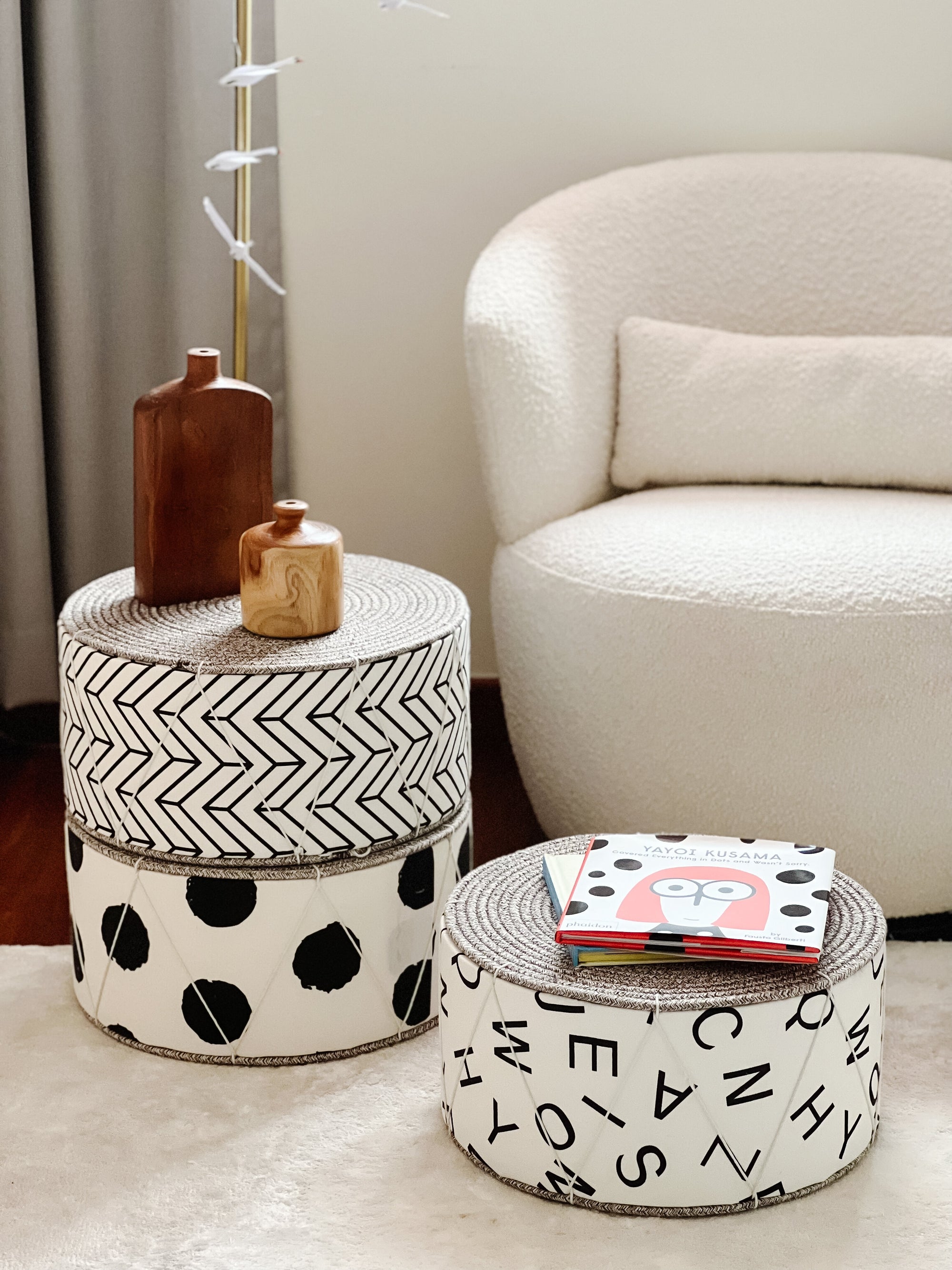 Pass It On Singapore, Pouf and ottomans, Pouf for kids, ottoman for kids, alphabet print kids decor