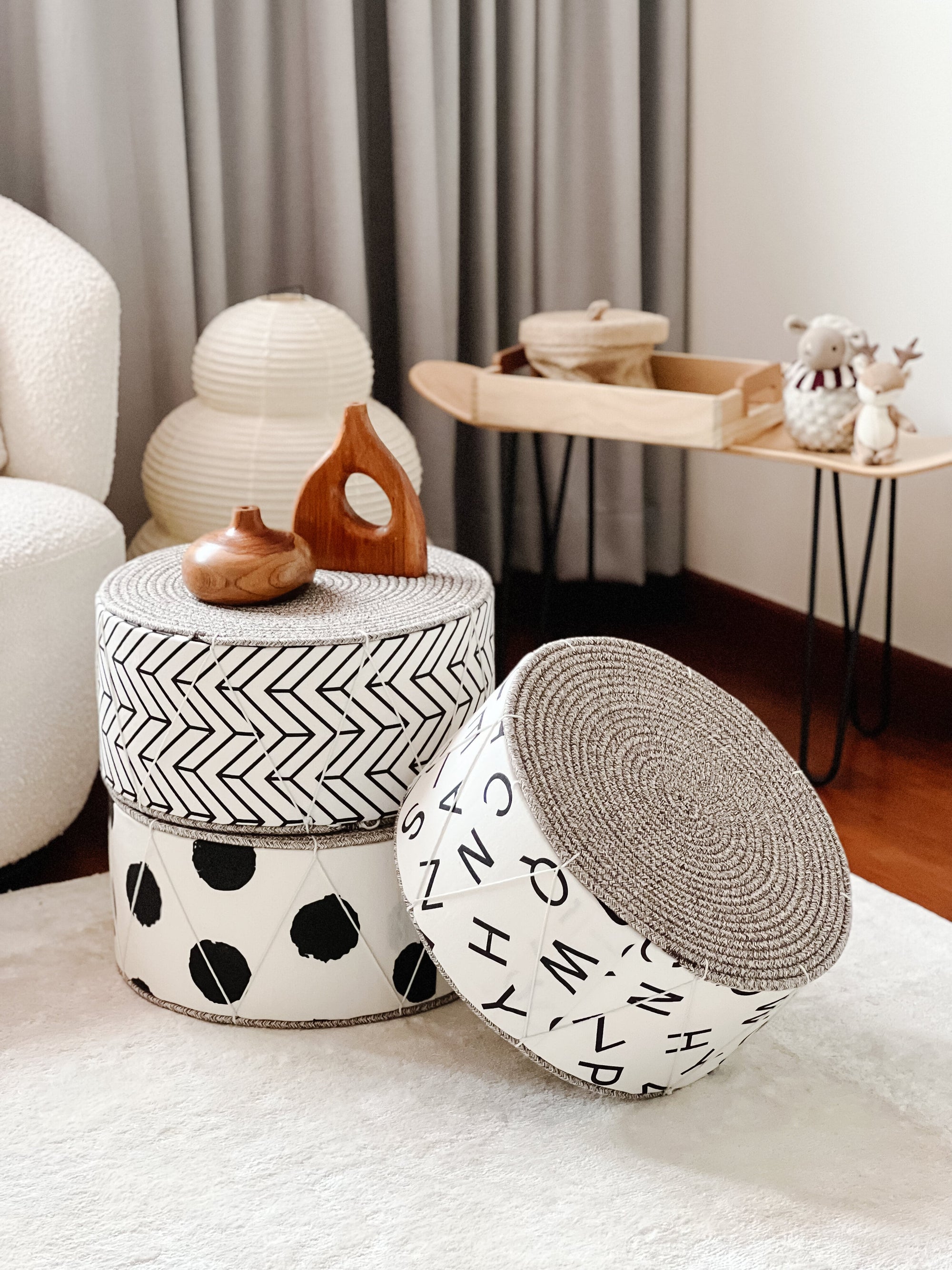 Pass It On Singapore, Pouf and ottomans, Pouf for kids, ottoman for kids, alphabet print kids decor